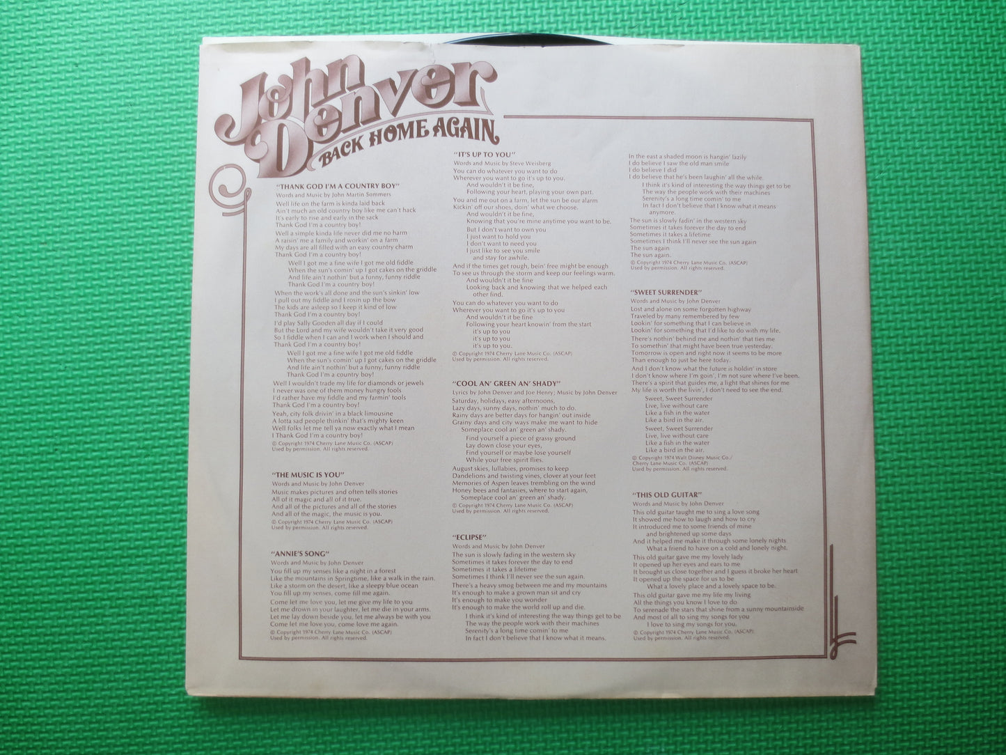 JOHN DENVER, Back Home Again, John Denver Album, John Denver Lp, John Denver Record, John Denver Vinyl, Vinyl, 1974 Records