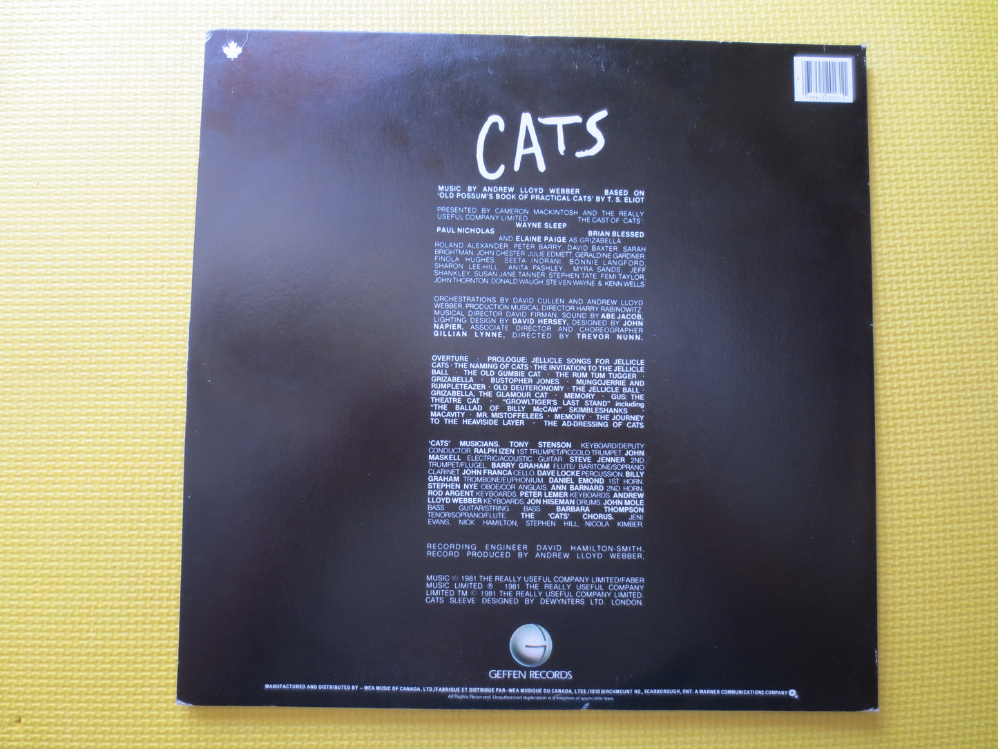 CATS, The MUSICAL, CATS Soundtrack, Andrew Lloyd Webber, Double Records, Cats Music Record, Theater Music Lp, 1981 Records