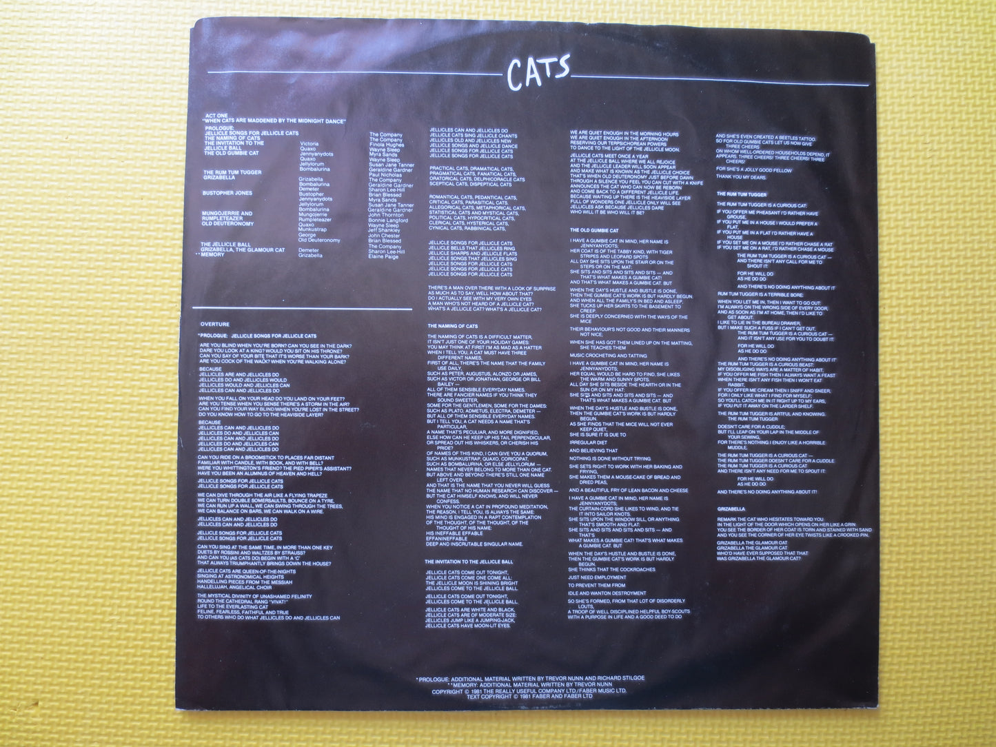 CATS, The MUSICAL, CATS Soundtrack, Andrew Lloyd Webber, Double Records, Cats Music Record, Theater Music Lp, 1981 Records