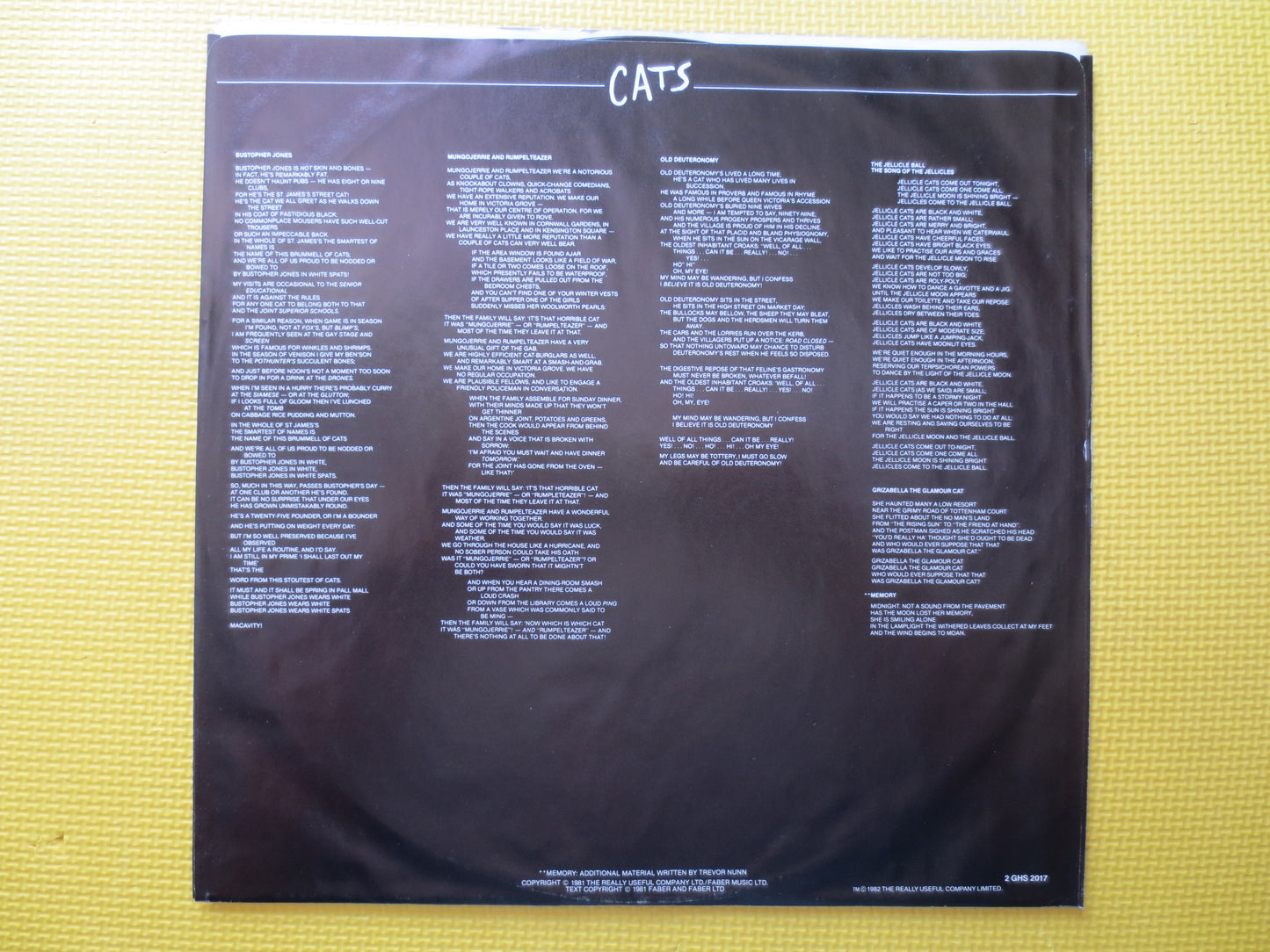 CATS, The MUSICAL, CATS Soundtrack, Andrew Lloyd Webber, Double Records, Cats Music Record, Theater Music Lp, 1981 Records