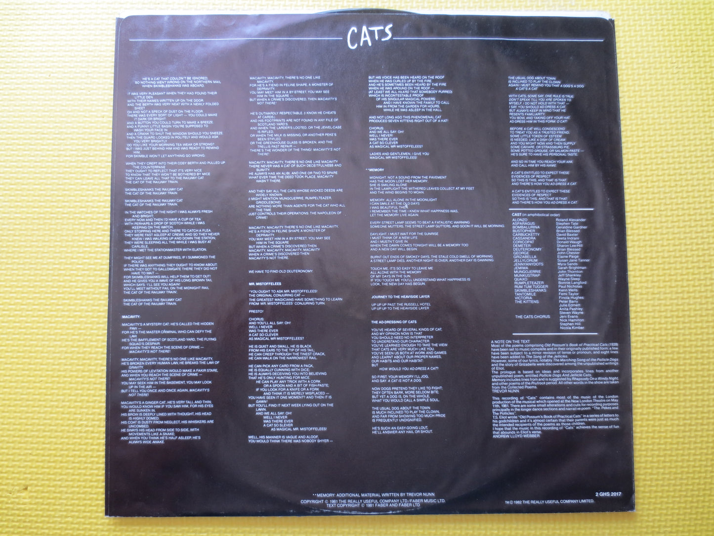 CATS, The MUSICAL, CATS Soundtrack, Andrew Lloyd Webber, Double Records, Cats Music Record, Theater Music Lp, 1981 Records