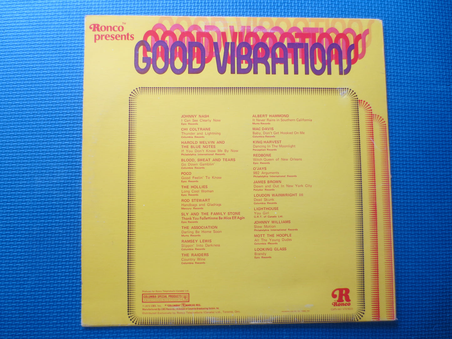 GOOD VIBRATIONS, 22 ORIGINAL Hits, Ronco Albums, Ronco Lps, Redbone Records, James Brown Records, O'Jays Record, Ronco Records, 1973 Records