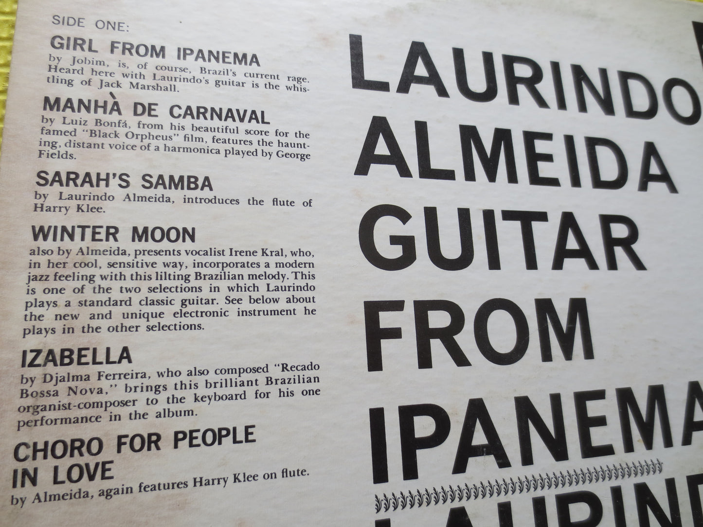 LAURINDO ALMEIDA, GUITAR from Ipanema, Laurindo Almeida Lp, Classical Guitar Lp, Classical Records, Records, 1964 Records