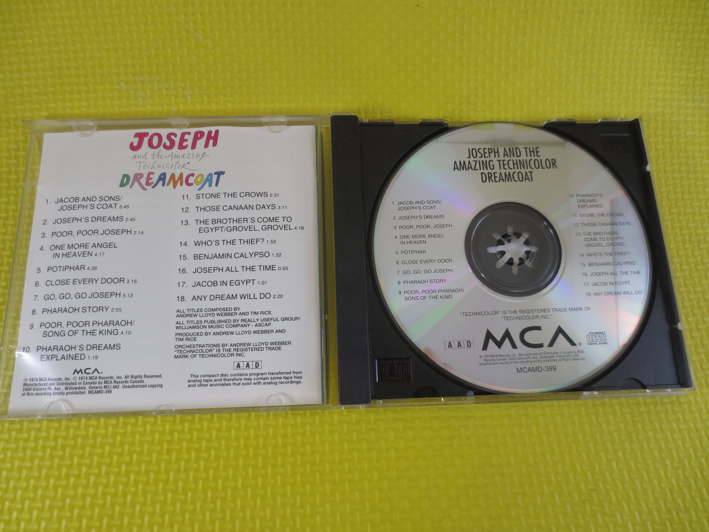 JOSEPH and the AMAZING Technicolor DREAMCOAT, Andrew Lloyd Webber, Soundtrack Cd, Theatre Music Cd, Opera Cd, 1985 Compact Disc