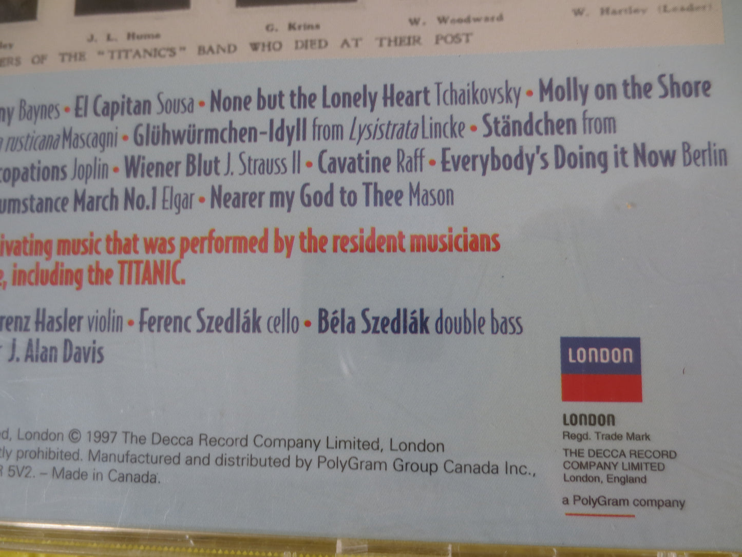 TITANIC Music, Music Played on TITANIC, TITANIC Music Cd, Titanic Band, Music from Titanic, Titanic Songs, Cd, 1997 Compact Disc