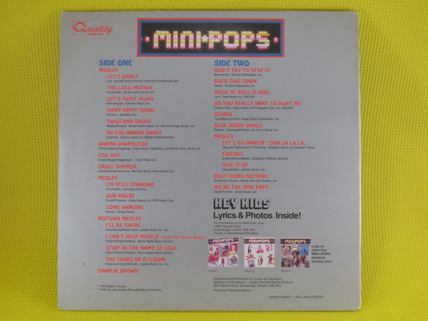 MINI-POPS, CHILDRENS Record, K-Tel Records, Mini-Pops Record, Mini-Pops Album, Kids Record, Childrens Album, 1985 Records