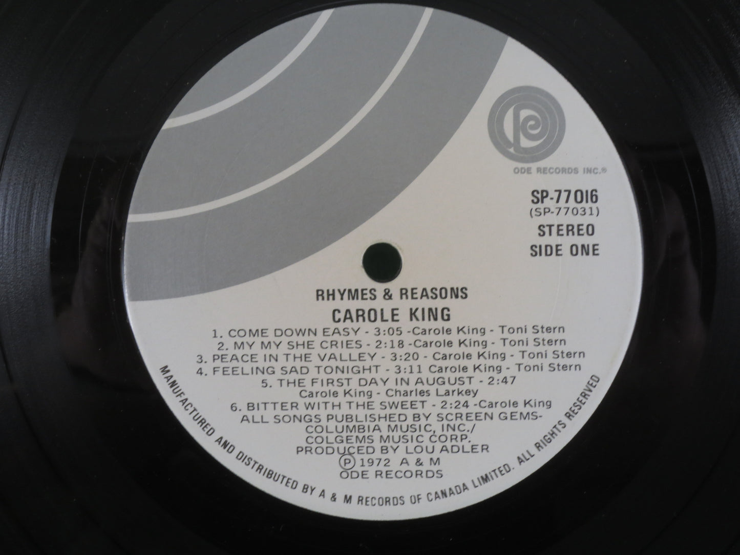 CAROLE KING, RHYMES and Reasons, Carole King Record, Carole King Album, Carole King Lp, Carole King Songs, 1972 Records