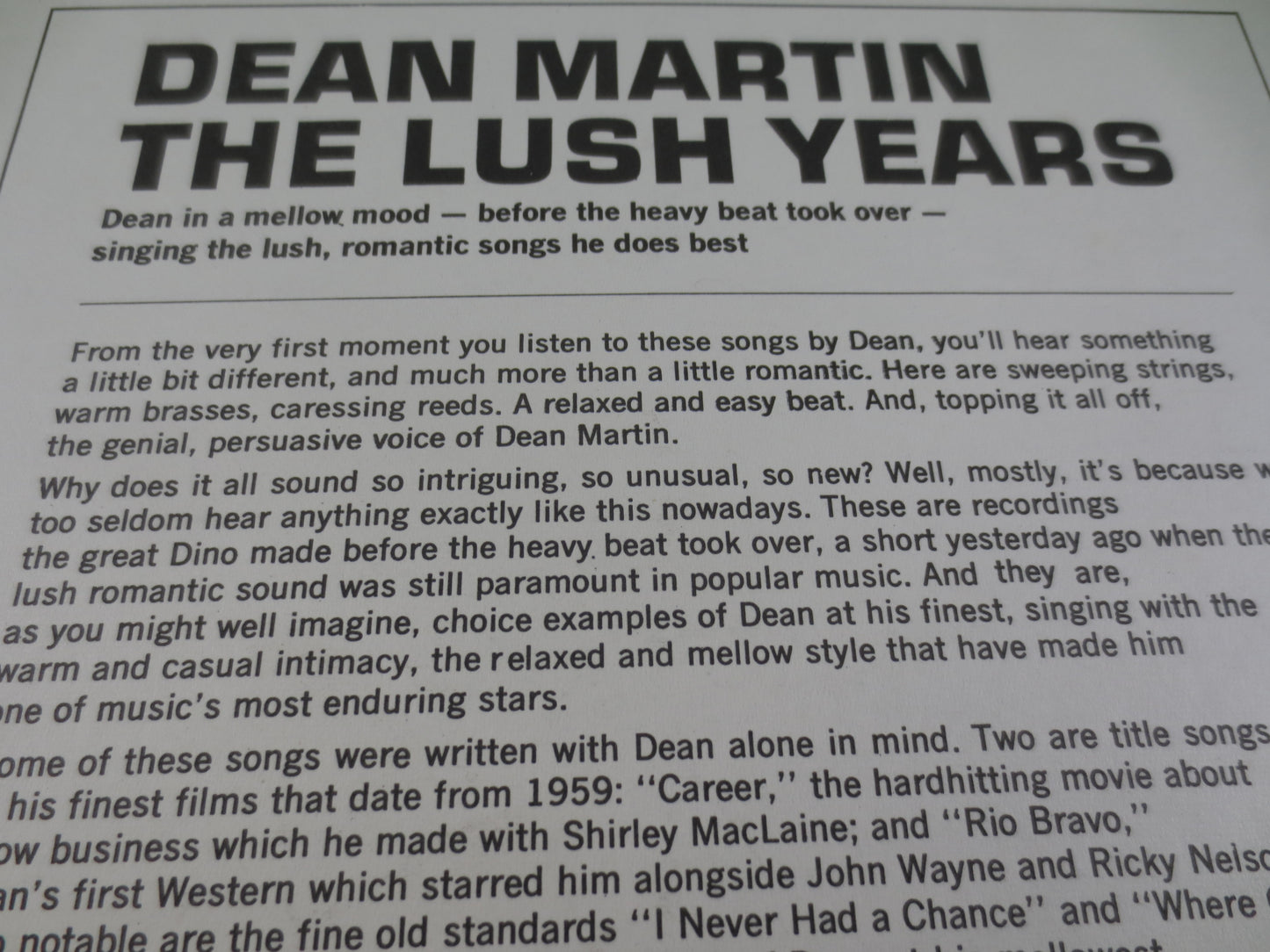 DEAN MARTIN, The LUSH Years, Jazz Records, Dean Martin Record, Dean Martin Album, Dean Martin lp, Vinyl Record, 1965 Record