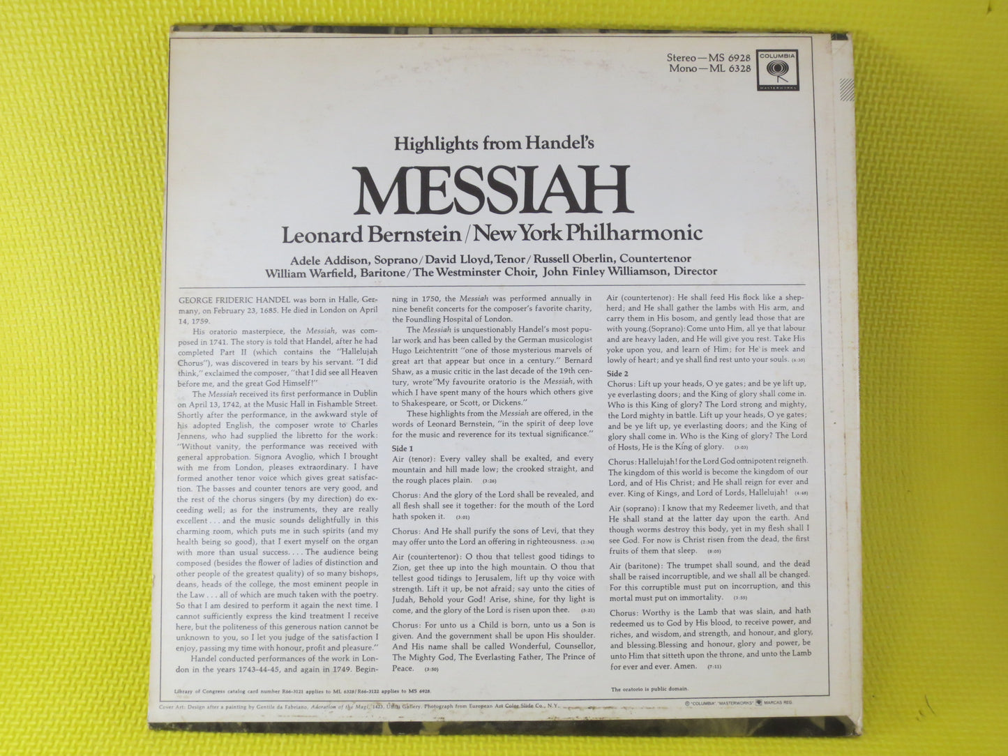 LEONARD BERNSTEIN, MESSIAH, Christmas Album, Christmas Lp, Christmas Vinyl, Christmas Songs, Christmas Records, Christmas Lps, 1966 Records