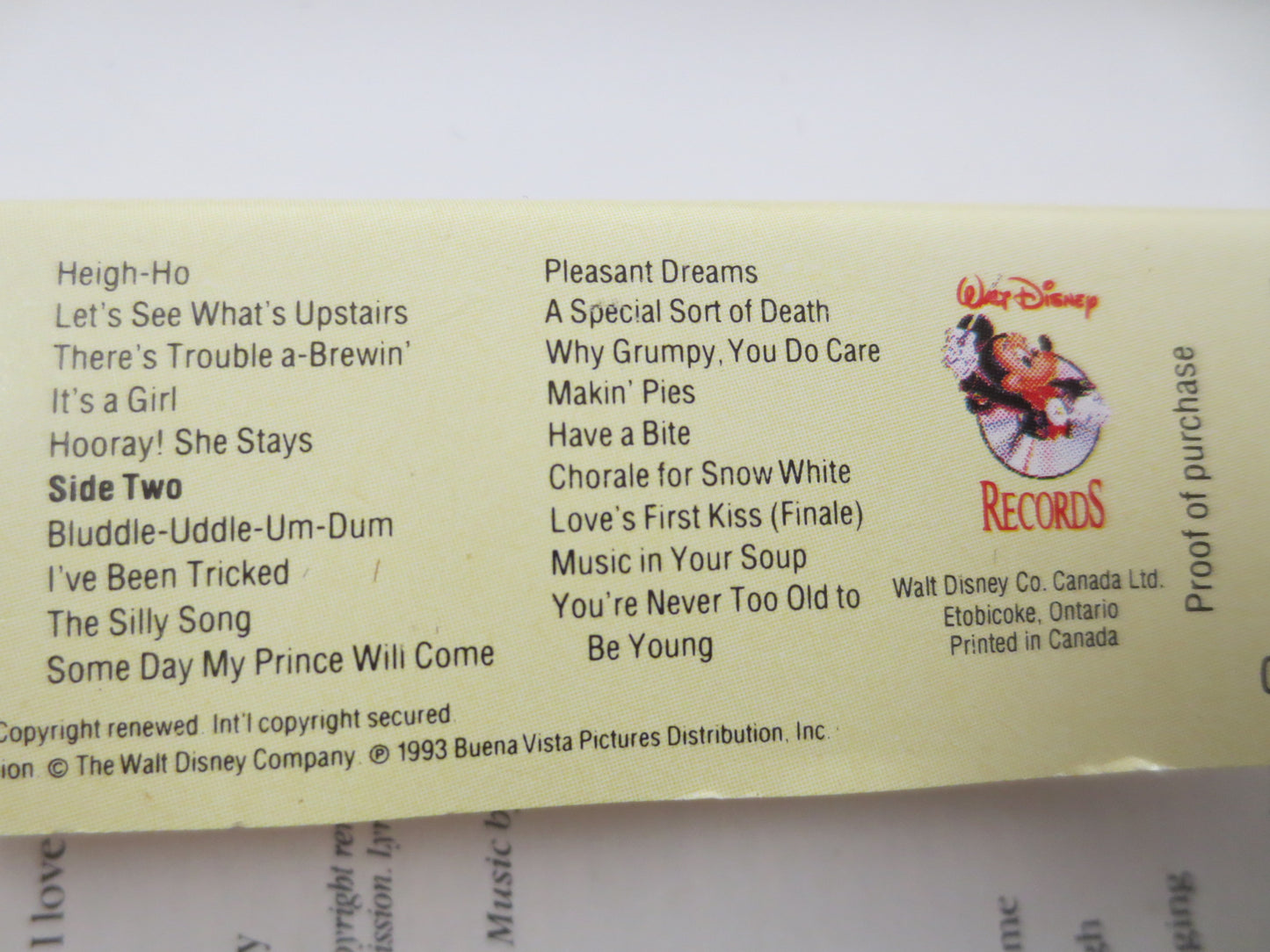 SNOW WHITE, Seven DWARFS, Snow White Tape, Disney Cassette, Disney Tapes, Children's Cassette, Children's Tape, Cassette Tape, 1993 Cassette