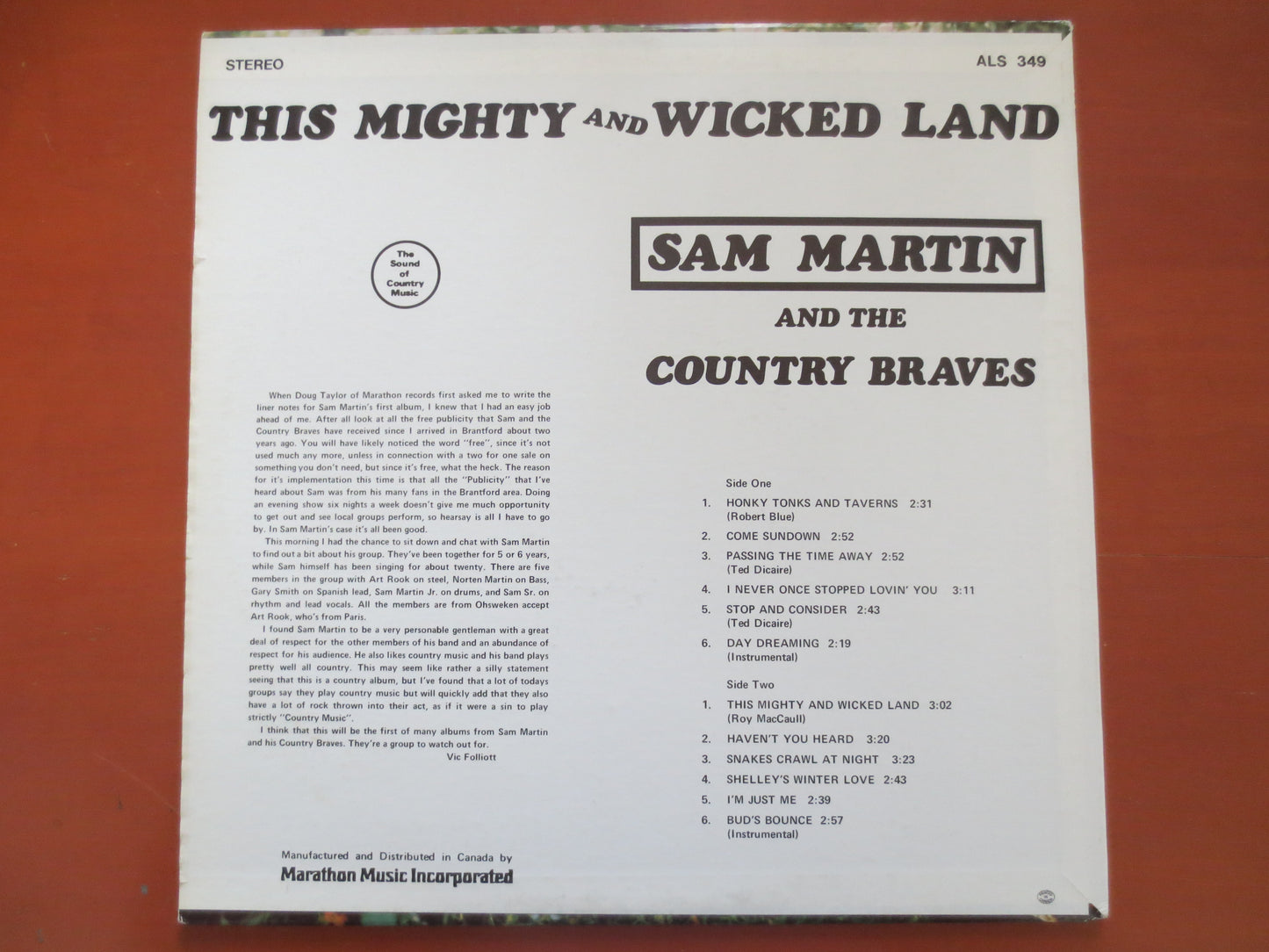 SAM MARTIN, The COUNTRY Braves, This Mighty and Wicked Land, Country Records, Folk Records, Country Albums, 1966 Records