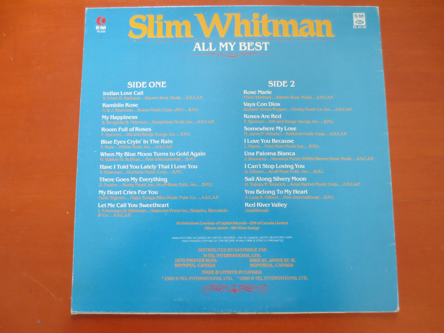 SLIM WHITMAN, Indian Love Call, All My Best, Slim Whitman Records, Slim Whitman Albums, Slim Whitman Vinyl, 1980 Records