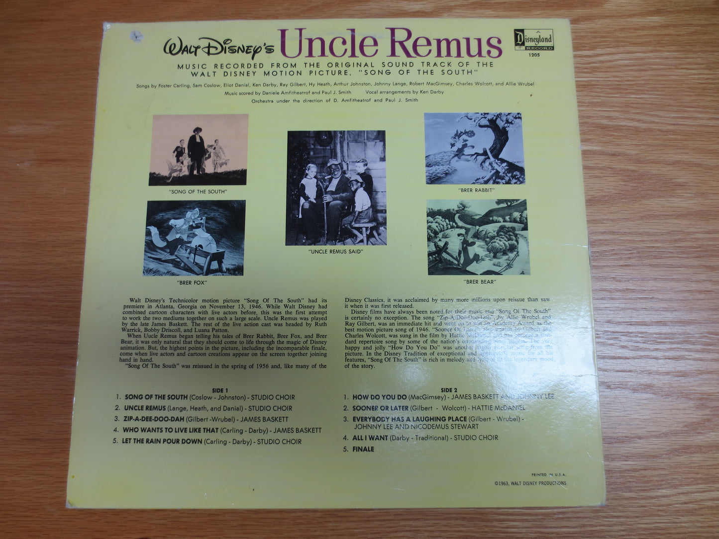 UNCLE REMUS, DISNEYLAND Records, Disney Records, Disneyland Albums, Disney Albums, Disney Vinyl, Vinyl Lp, Lp, 1963 Records