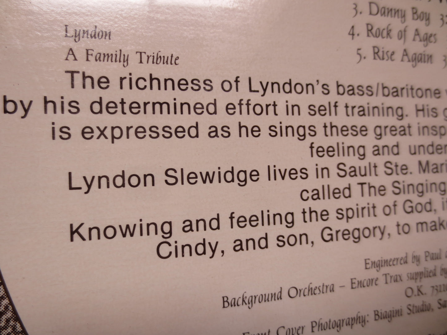 LYNDON, A FAMILY TRIBUTE, Lyndon Slewidge, Religious Album, Religious Record, Religious Music, Gospel Record, 1975 Album