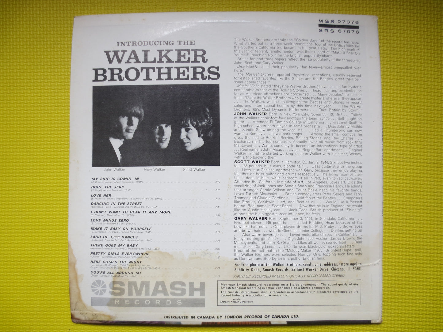 The WALKER BROTHERS, INTRODUCING, Walker Brothers Lp, Pop Music Record, Pop Music Album, Rock Album, Rock Lp, 1965 Records