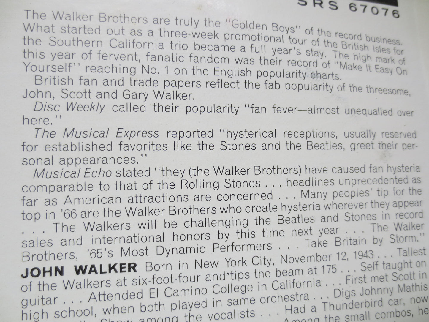 The WALKER BROTHERS, INTRODUCING, Walker Brothers Lp, Pop Music Record, Pop Music Album, Rock Album, Rock Lp, 1965 Records