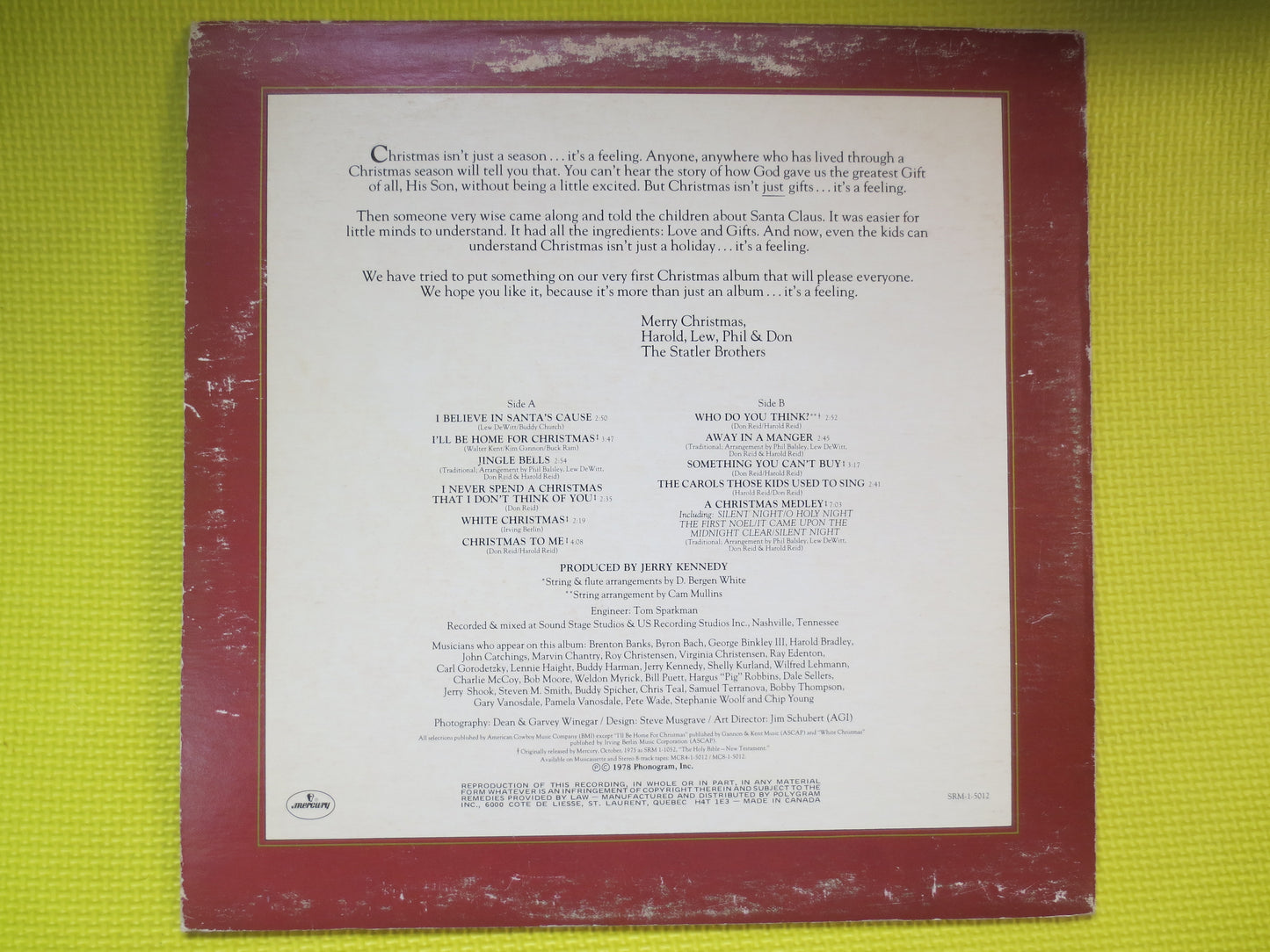 The STATLER BROTHERS, CHRISTMAS Card, Statler Brothers Lps, Christmas Records, Christmas Album, Vinyl Records, 1978 Records