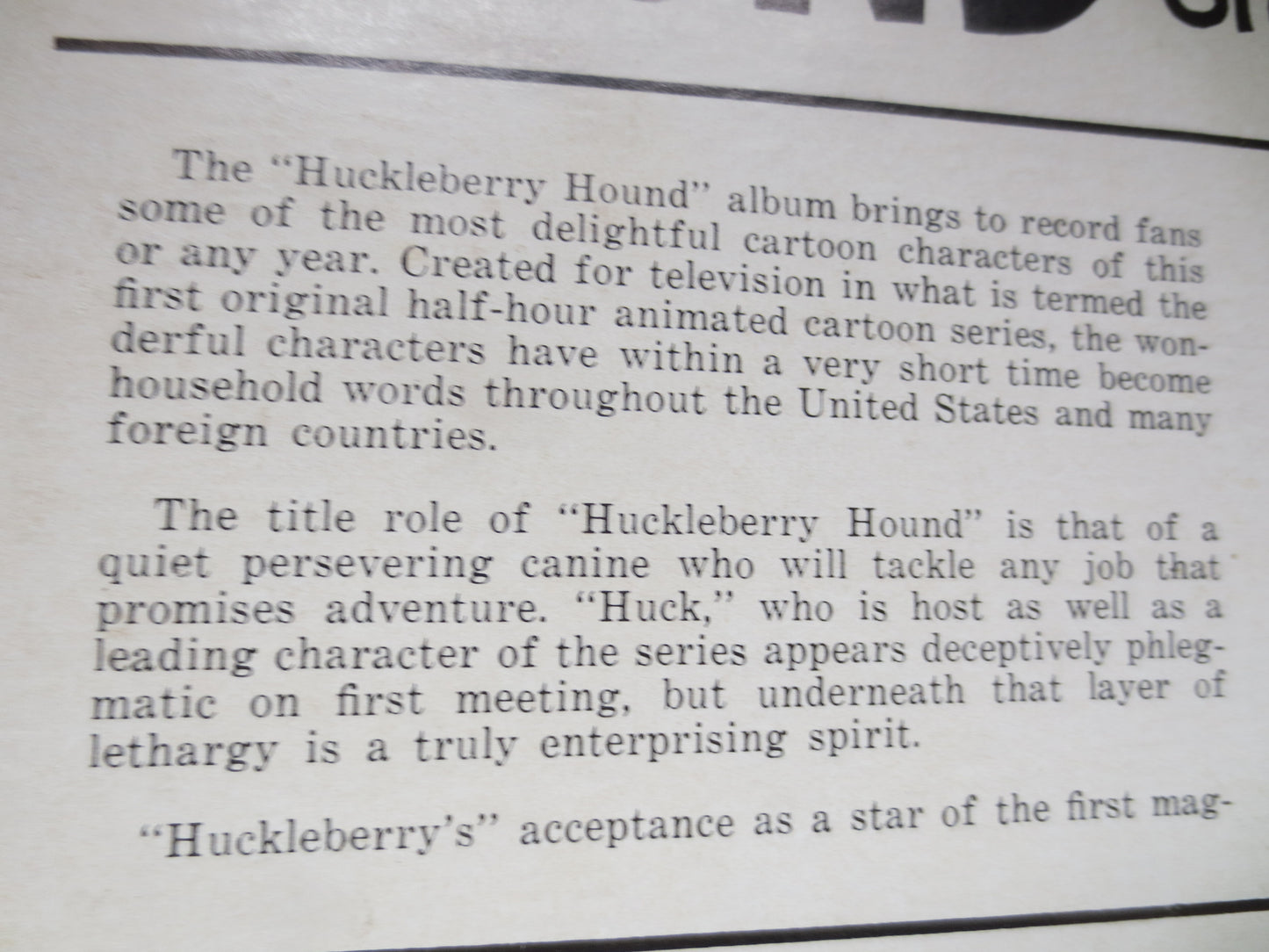 HUCKLEBERRY HOUND, Hanna-Barbera Record, KELLOGG'S Tv Show, Childrens Record, Kids Record, Childrens Albums, 1959 Records