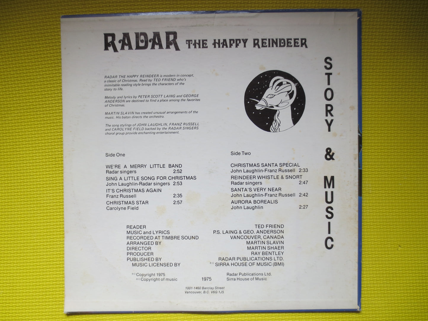 RADAR the HAPPY REINDEER, Christmas Record, Childrens Album, Christmas Album, Christmas Vinyl, Childrens Lp, 1975 Records