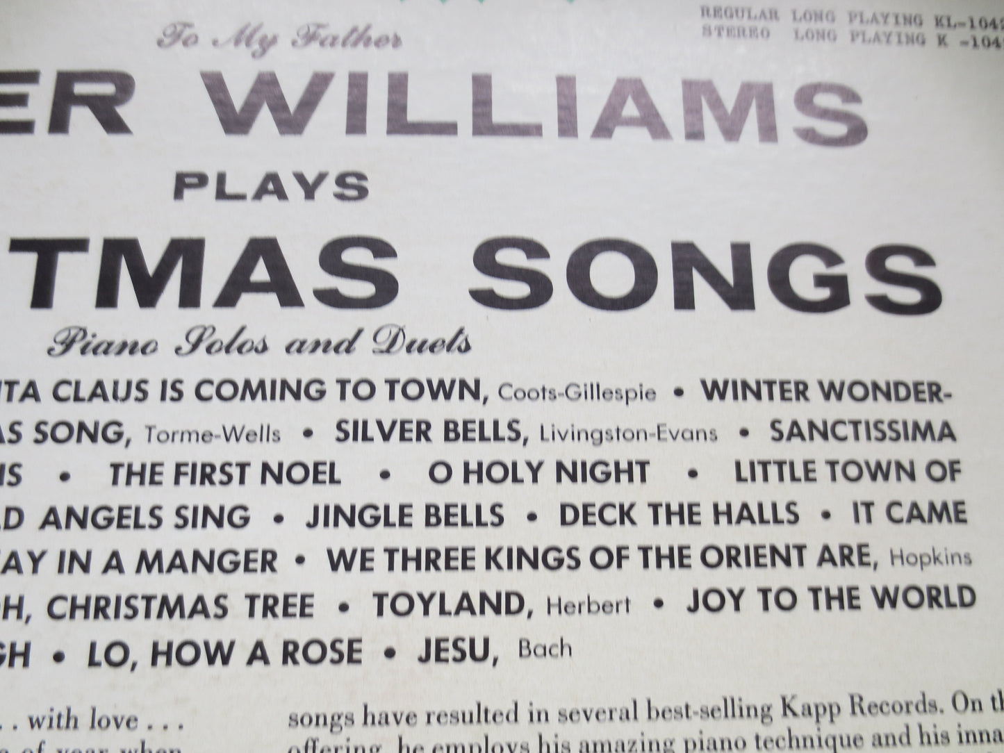 ROGER WILLIAMS, CHRISTMAS Songs, Roger Williams Album, Christmas Record, Roger Williams Lp, Christmas Album, 1956 Records