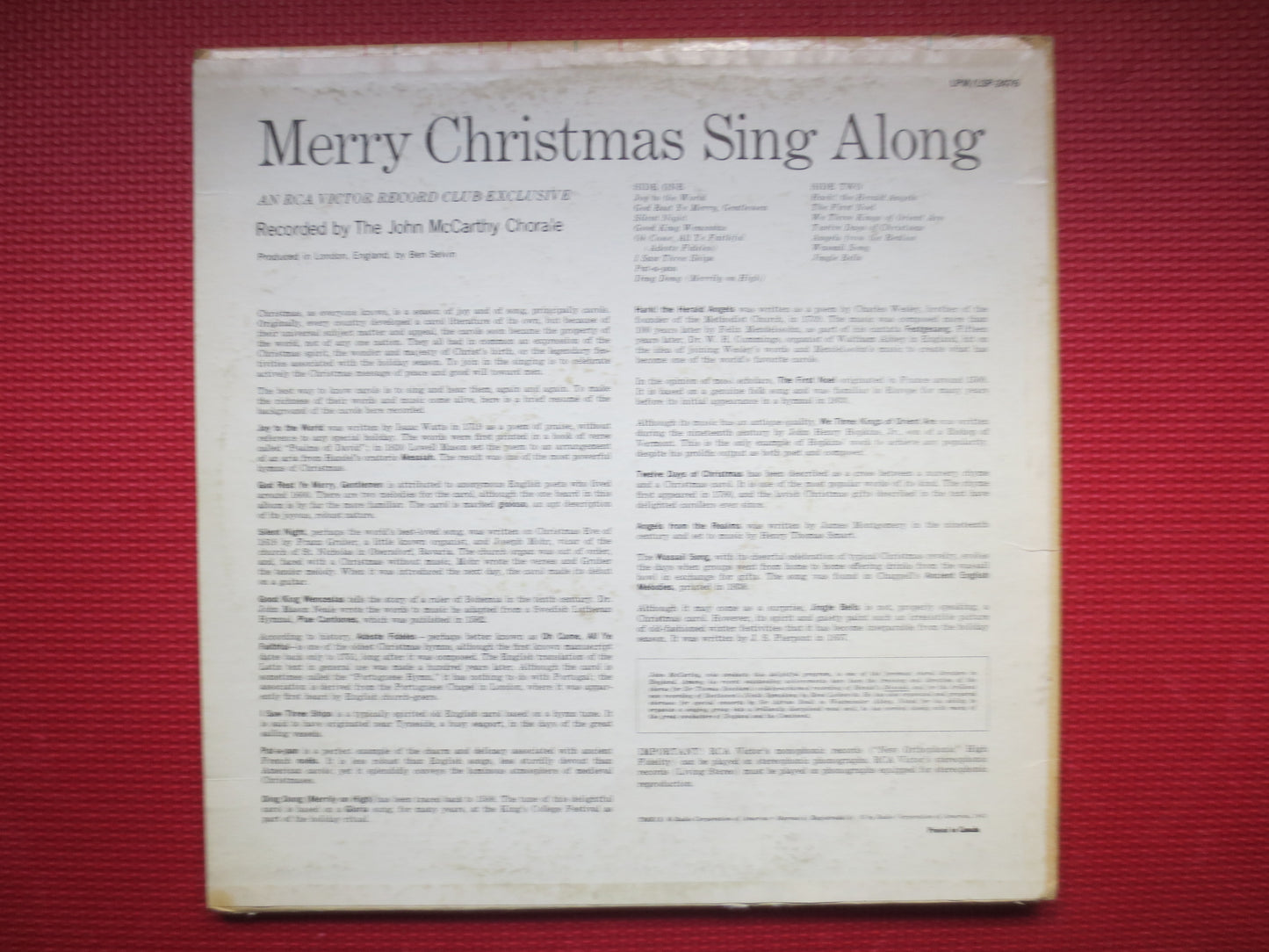 JOHN MCCARTHY, CHRISTMAS Album, John McCarthy Record, Christmas Records, Christmas Lps, John McCarthy Albums, 1961 Records