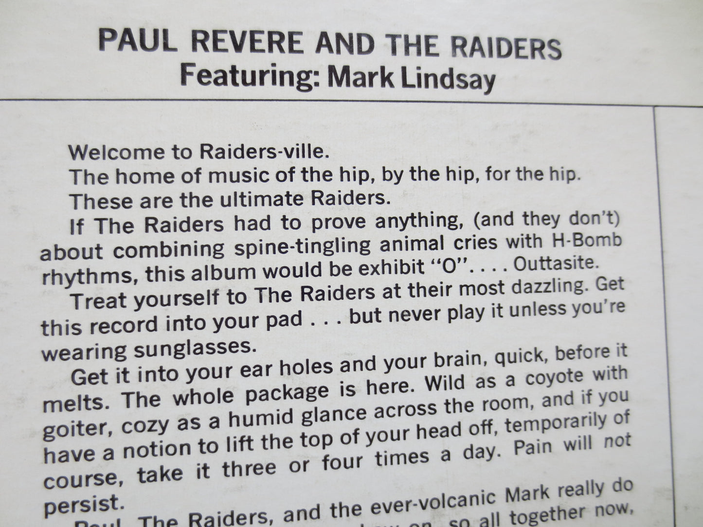 PAUL REVERE, and the RAIDERS, Mark Lindsay, Paul Revere Record, Paul Revere Album, Paul Revere Lp, Rock Lp, 1970 Records