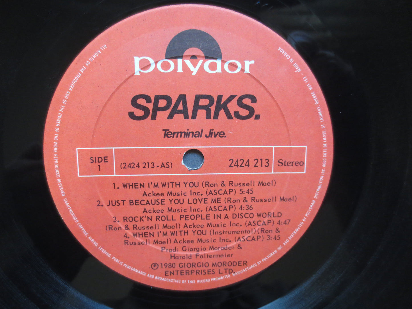 SPARKS, TERMINAL Jive, SPARKS Records, Sparks Album, Sparks Lp, Sparks Vinyl, Disco Records, Disco Album, Lps, 1980 Records