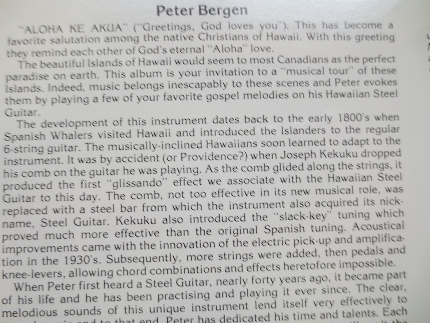 PETER BERGEN, Factory SEALED, Aloha Ke Akua, Gospel Lp, Folk Vinyl, Gospel Album, Hawaiian Record, Hawaiian Lp, 1965 Records
