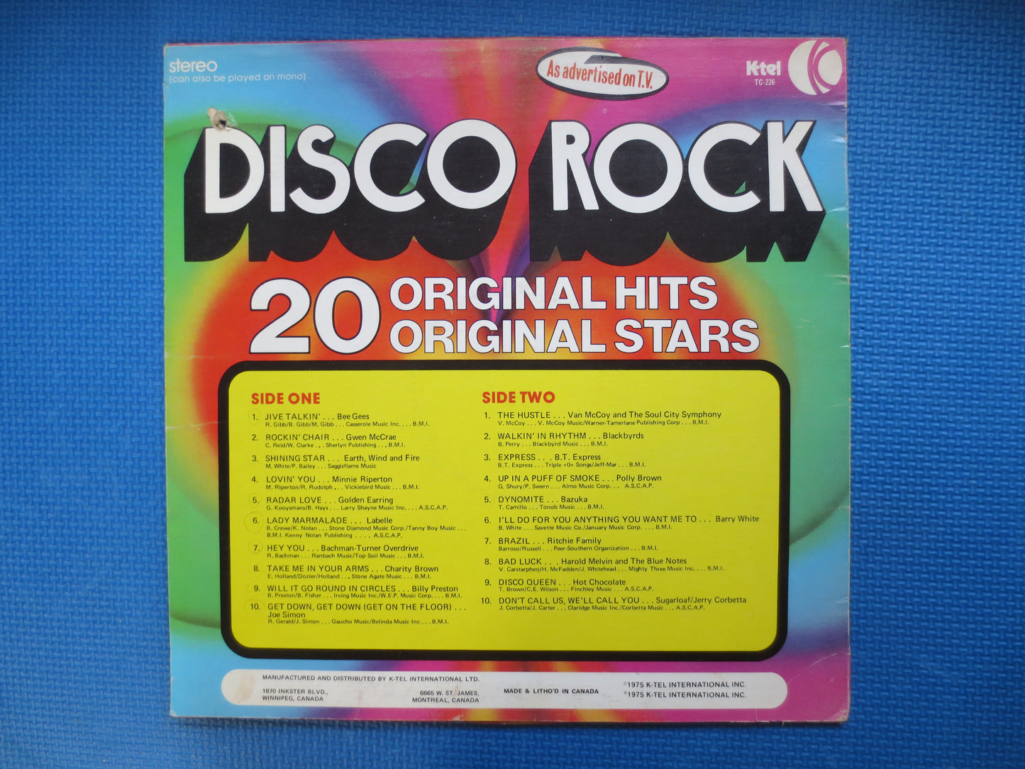 DISCO ROCK, 20 ORIGINAL Hits, K-Tel Record, K-Tel Albums, Disco Record, Disco Album, K-Tel Lp, Golden Earring, 1975 Records