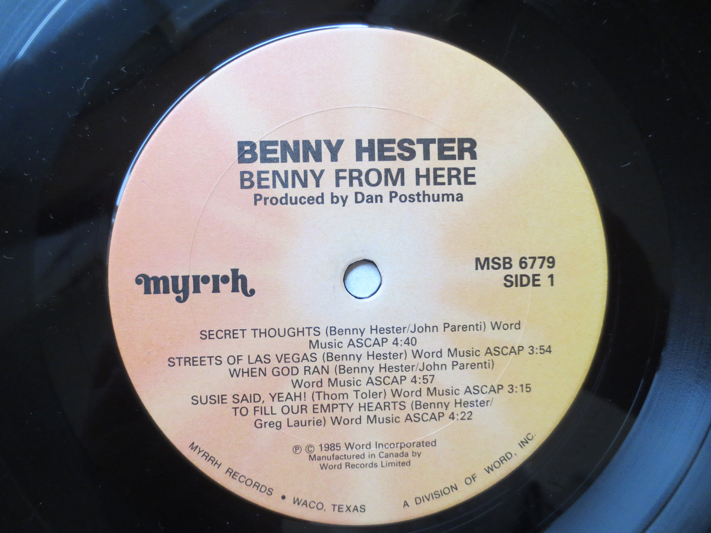 BENNY HESTER, BENNY From Here, Benny Hester Records, Benny Hester Album, Benny Hester Lp, Benny Hester Vinyl, 1985 Records