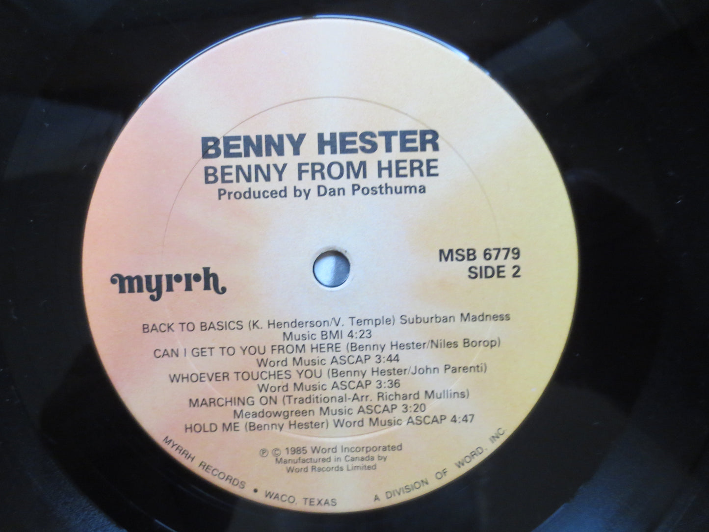 BENNY HESTER, BENNY From Here, Benny Hester Records, Benny Hester Album, Benny Hester Lp, Benny Hester Vinyl, 1985 Records