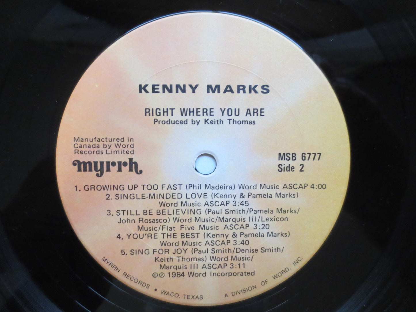 KENNY MARKS, RIGHT Where You Are, Kenny Marks Record, Kenny Marks Album, Kenny Marks Lp, Kenny Marks Vinyl, 1984 Records