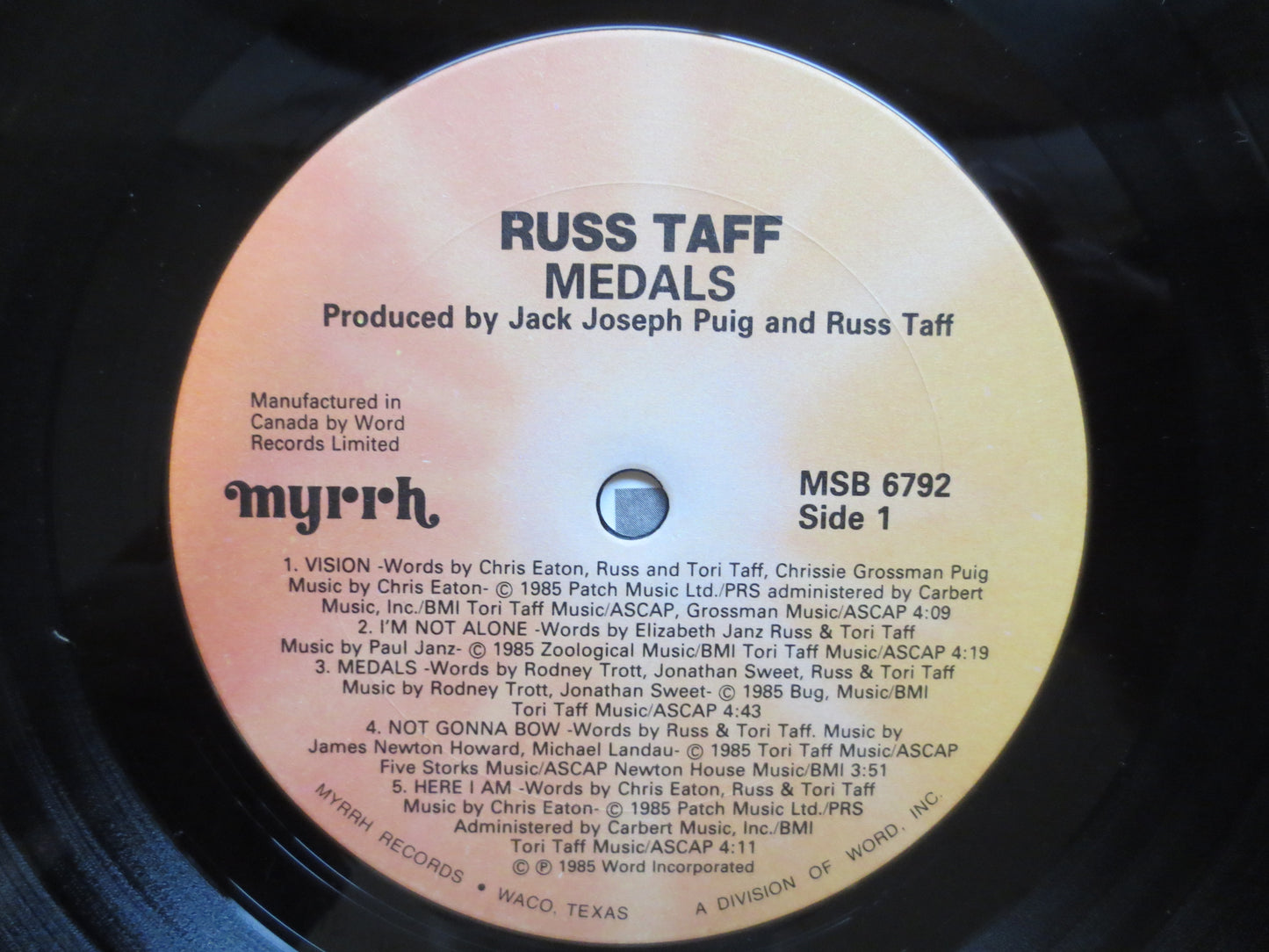 RUSS TAFF, MEDALS, Russ Taff Record, Russ Taff Album, Russ Taff Lp, Russ Taff Vinyl, Soft Rock Album, Rock Lp, 1985 Records