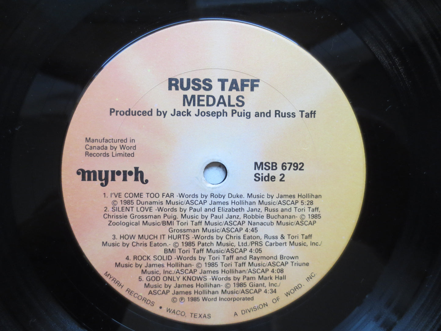 RUSS TAFF, MEDALS, Russ Taff Record, Russ Taff Album, Russ Taff Lp, Russ Taff Vinyl, Soft Rock Album, Rock Lp, 1985 Records