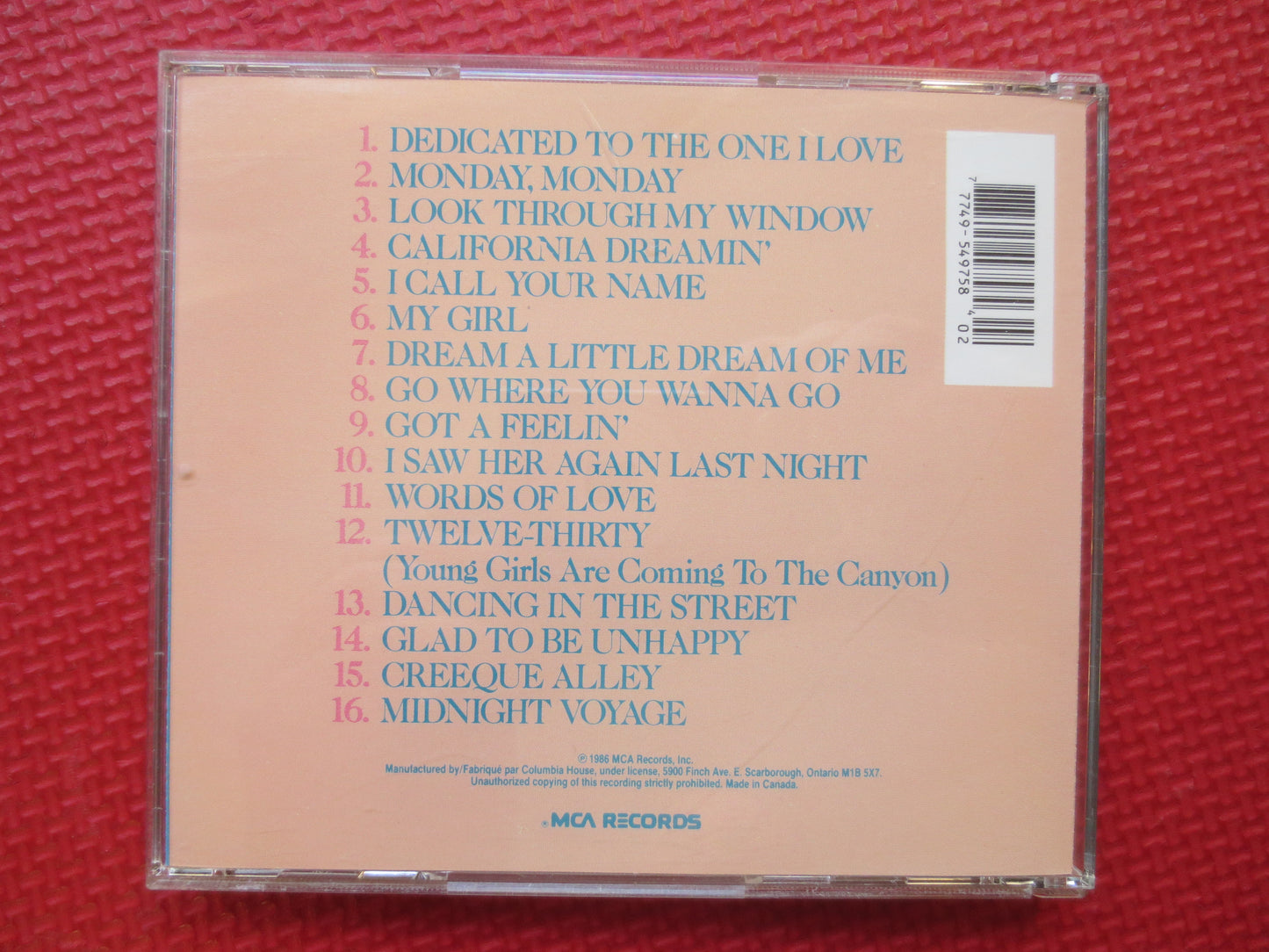 The MAMAS and PAPAS, GREATEST Hits, Mamas and Papas Cd, Greatest Hits Cd, Pop Cd, Vintage Compact Disc, 1986 Compact Discs