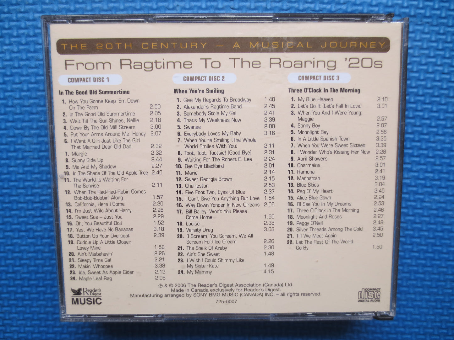 20th CENTURY, ROARING 20'S,  DOUBLE Cd, Ragtime Cd, Ragtime Album, Swing Music Cd, Jazz Music Cd, Readers Digest, Compact Disc