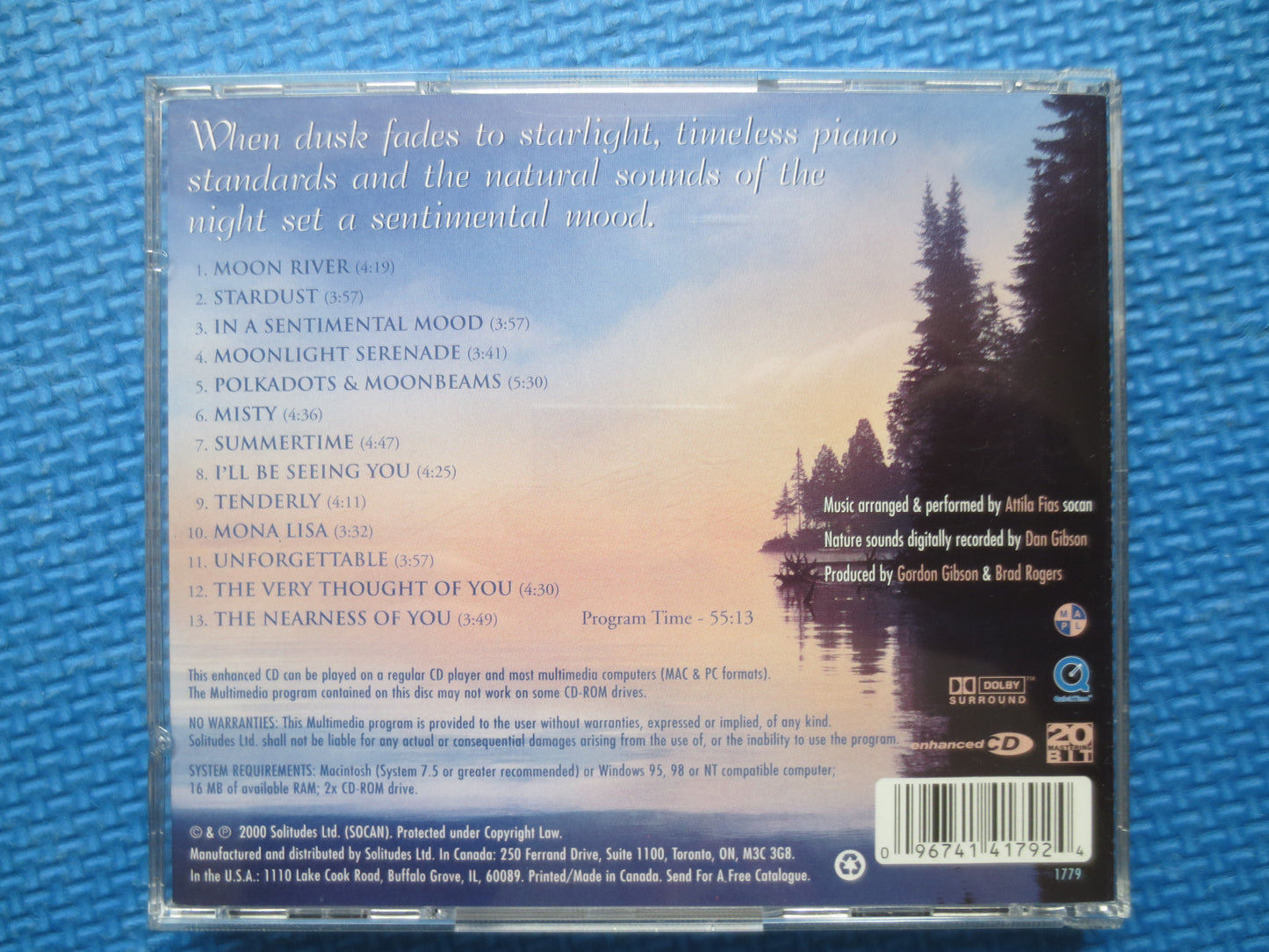 SOLITUDES, MOON RIVER, Nature Music Cd, Meditation Music Cd, Music Cd, Quiet Nature Music, Soothing Music Cd, 2000 Compact Disc