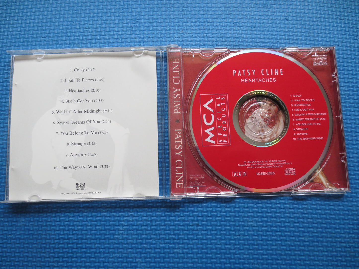 PATSY CLINE, HEARTACHES, Greatest Hits Cd, Patsy Cline Cd, Patsy Cline Album, Patsy Cline Songs, Country Cd, 1985 Compact Disc