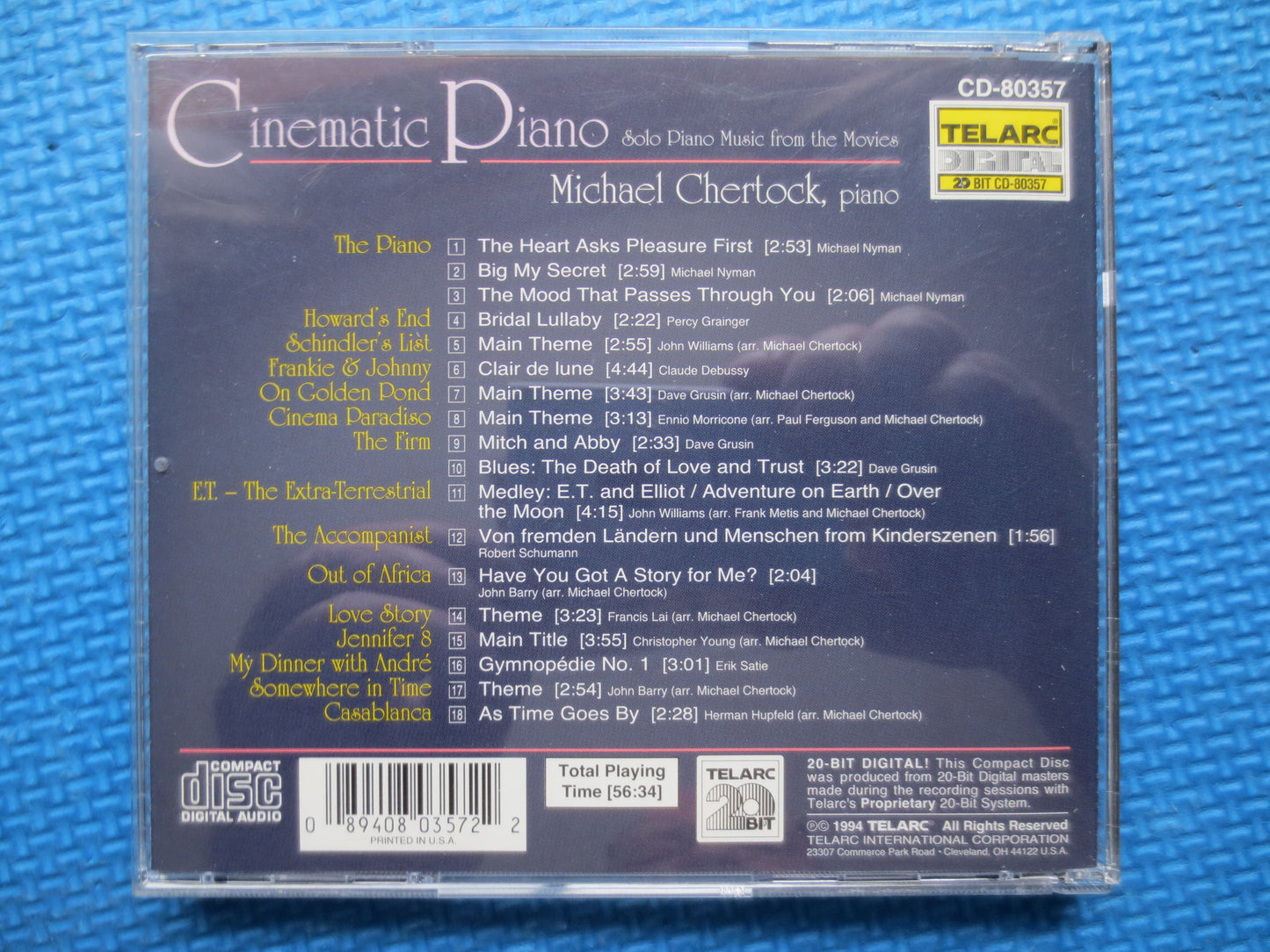 MICHAEL CHERTOCK, Cinematic PIANO, Movie Themes, Picture Themes, Cinema Themes, Piano Cd, Piano Music cd, Cd, 1994 Compact Disc