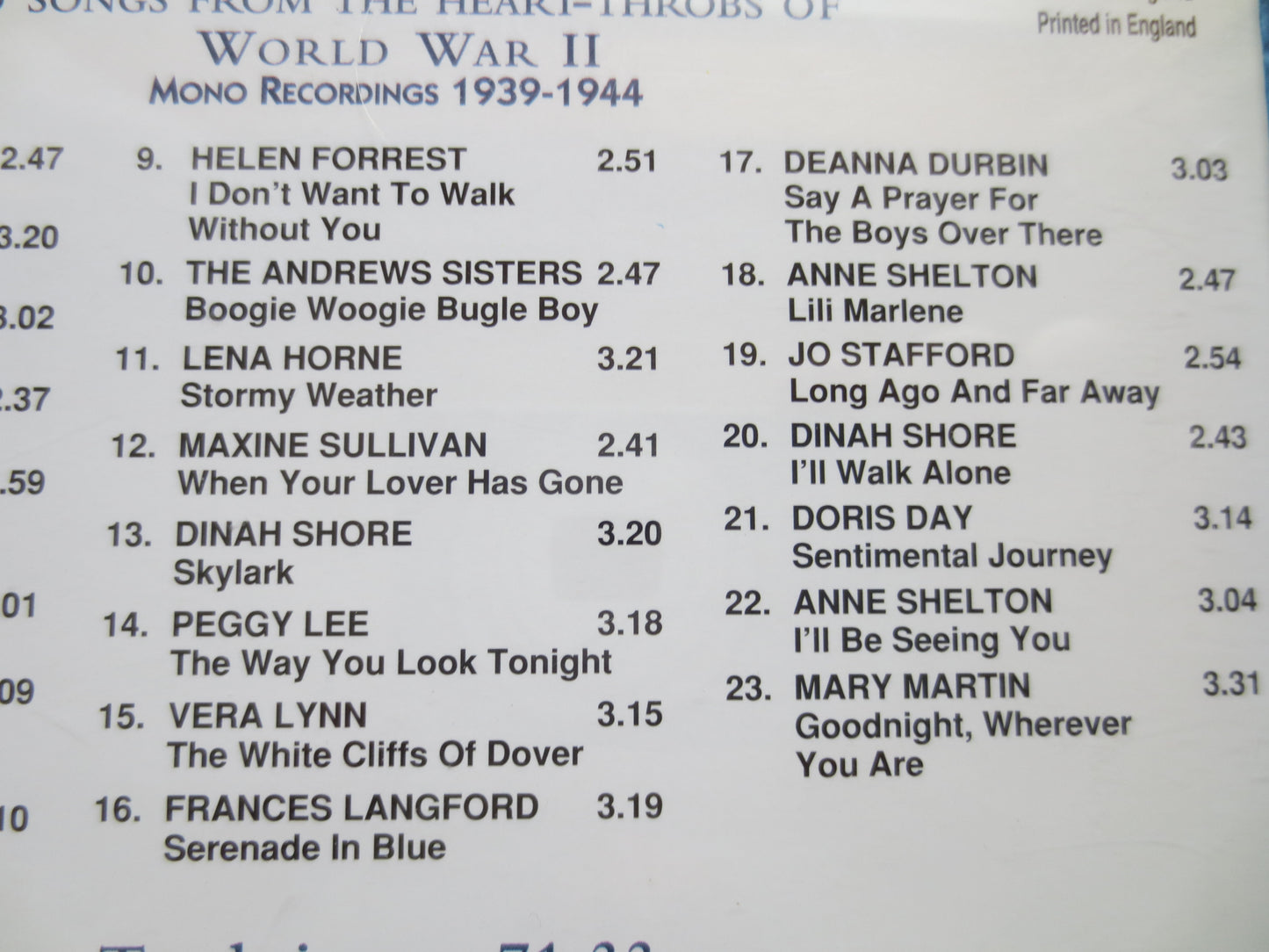 FORCES' SWEETHEARTS, VERA Lynn Cd, Jo Stafford Cd, Dinah Shore Cd, Anne Shelton Cd, Andrews Sisters Cd, Cd, 1999 Compact Disc