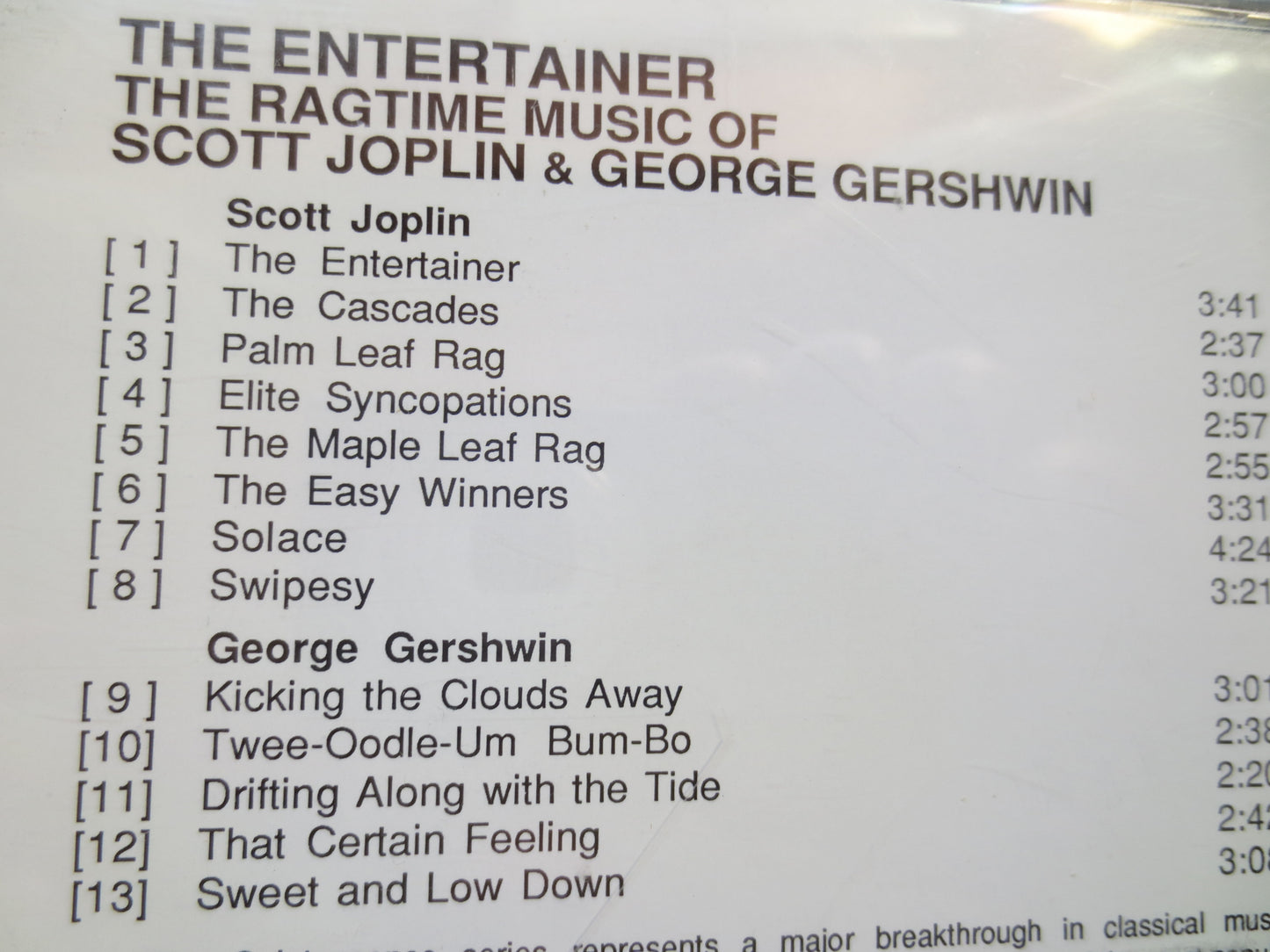 RAGTIME, Piano Rags: Scott Joplin & George Gershwin, Scott Joplin Cd, George Gershwin Cd, Ragtime Cd, Jazz Cd, 1990 Compact Disc