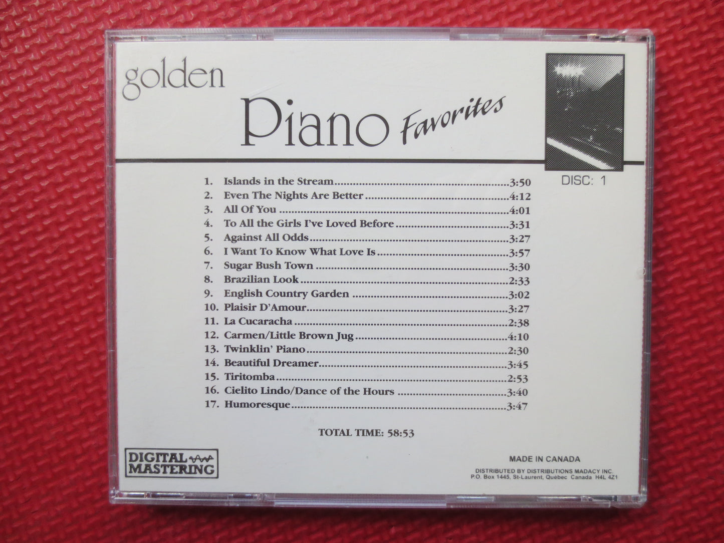 GOLDEN PIANO FAVORITES, Piano Music Cd, Relaxing Music Cd, Solo Piano Cd, Relaxing Piano Cd, Romance Piano Cd, 1995 Compact Disc