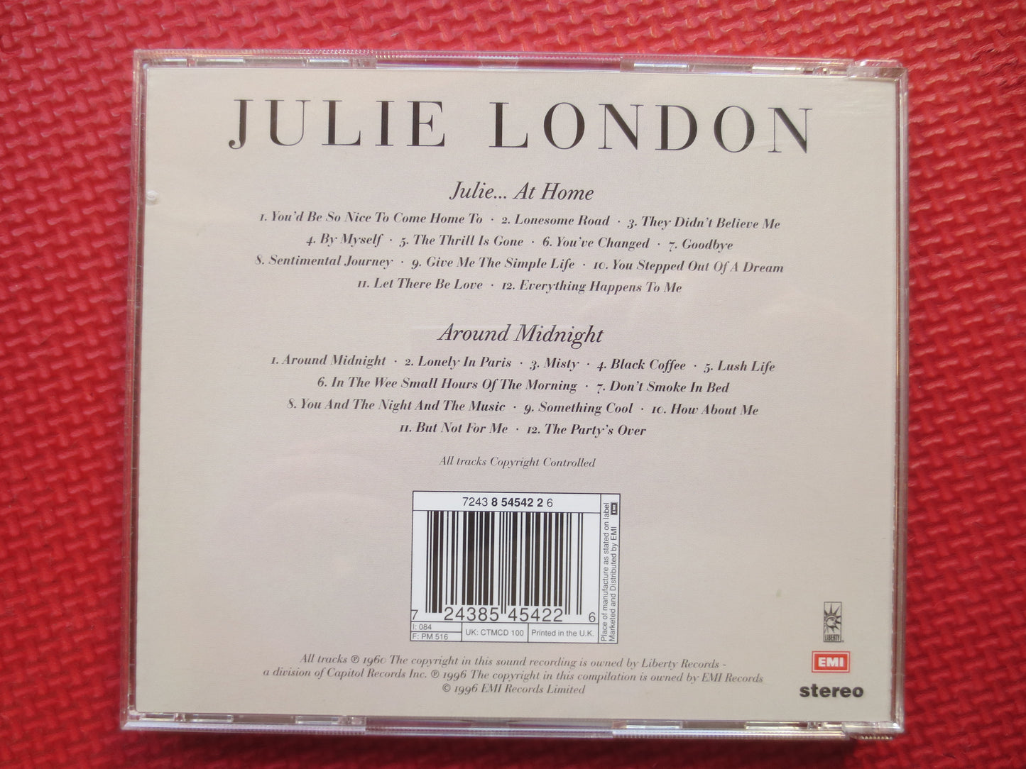 JULIE LONDON, Around MIDNIGHT, Julie London Cd, Julie London Songs, Julie London Music, Julie London Album, 1996 Compact Discs