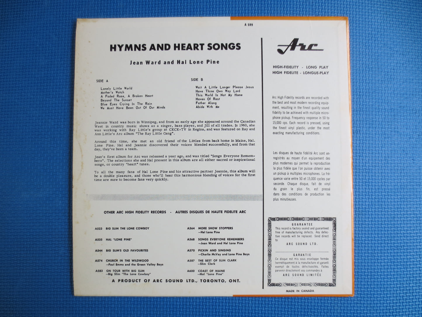 HYMNS and HEART Songs,  Hal Lone Pine Record, Jeannie Ward Album, Country Records, Hal Lone Pine Album, Gospel Record, Lps, 1962 Records