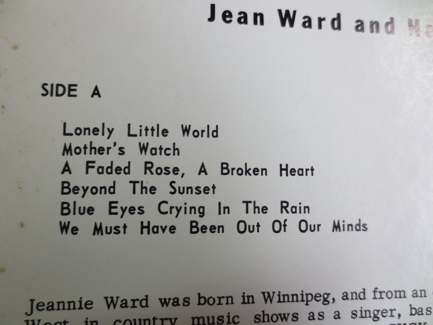 HYMNS and HEART Songs,  Hal Lone Pine Record, Jeannie Ward Album, Country Records, Hal Lone Pine Album, Gospel Record, Lps, 1962 Records