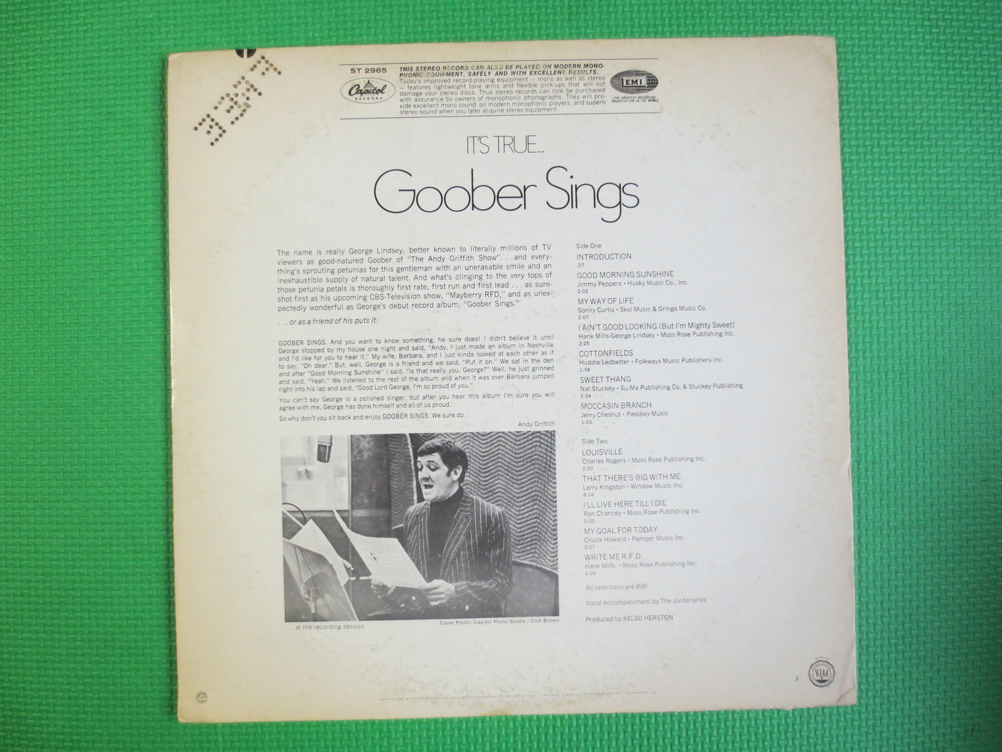 GOOBER SINGS!, Andy GRIFFTH Show, Goober Records, Goober Album, Goober Lp, Novelty Record, Country Record, Goober Pyle Album, 1968 Records