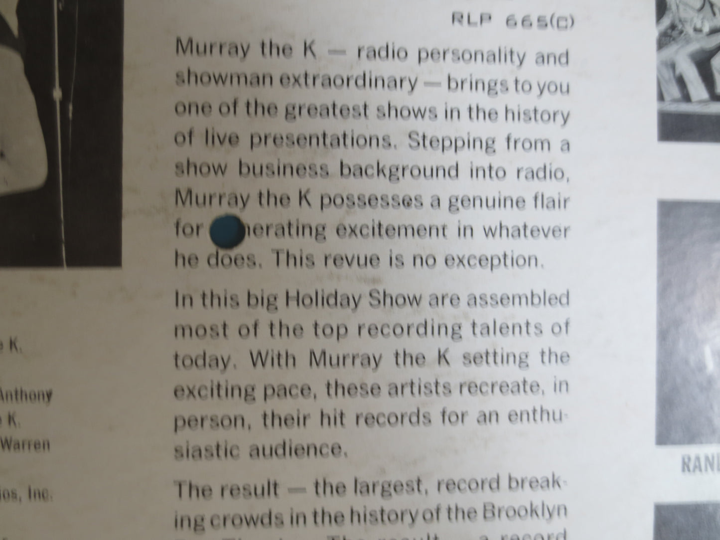 MURRAY the K, LIVE from the BROOKLYN Fox, Murray the K Record, Murray the K Album, Murray the K Lp, The Angels Record, Rock Lp, 1963 Records