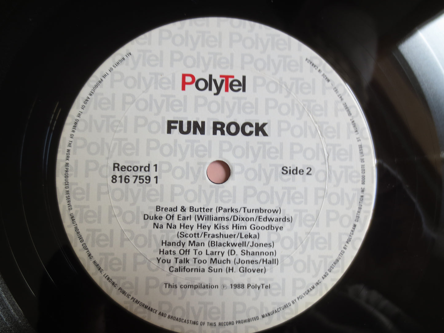 FUN ROCK, FUN Rock Records, Double Albums, Royal Teens Record, The McCoys Record, The Troggs Record, Joe Jones Record, Vinyl Lp, 1988 Record