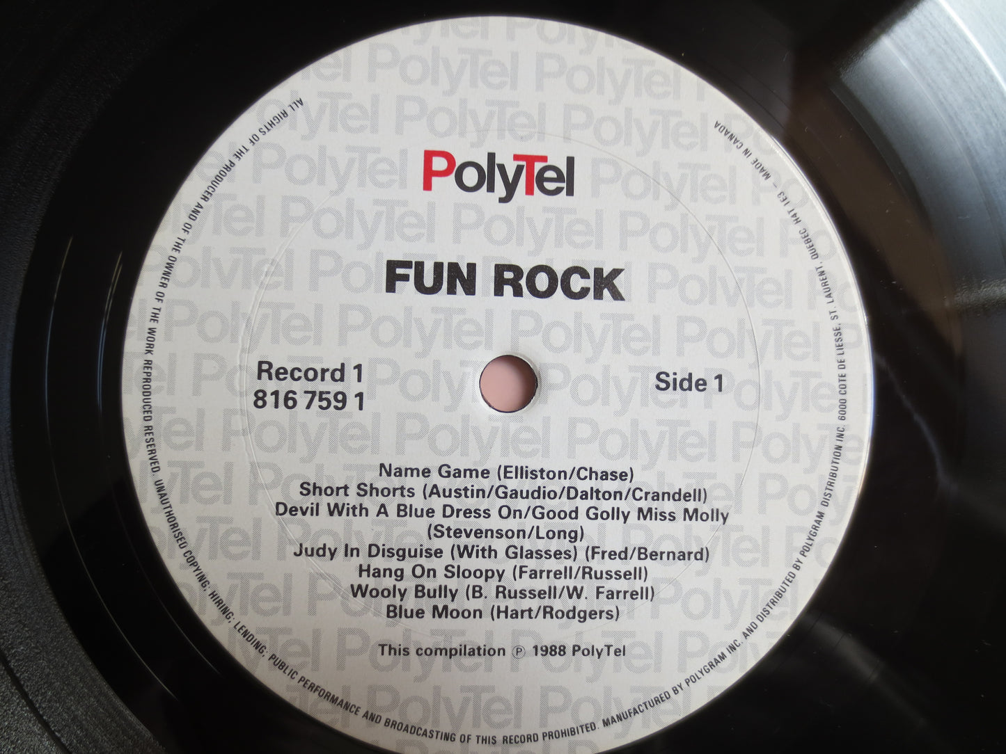 FUN ROCK, FUN Rock Records, Double Albums, Royal Teens Record, The McCoys Record, The Troggs Record, Joe Jones Record, Vinyl Lp, 1988 Record