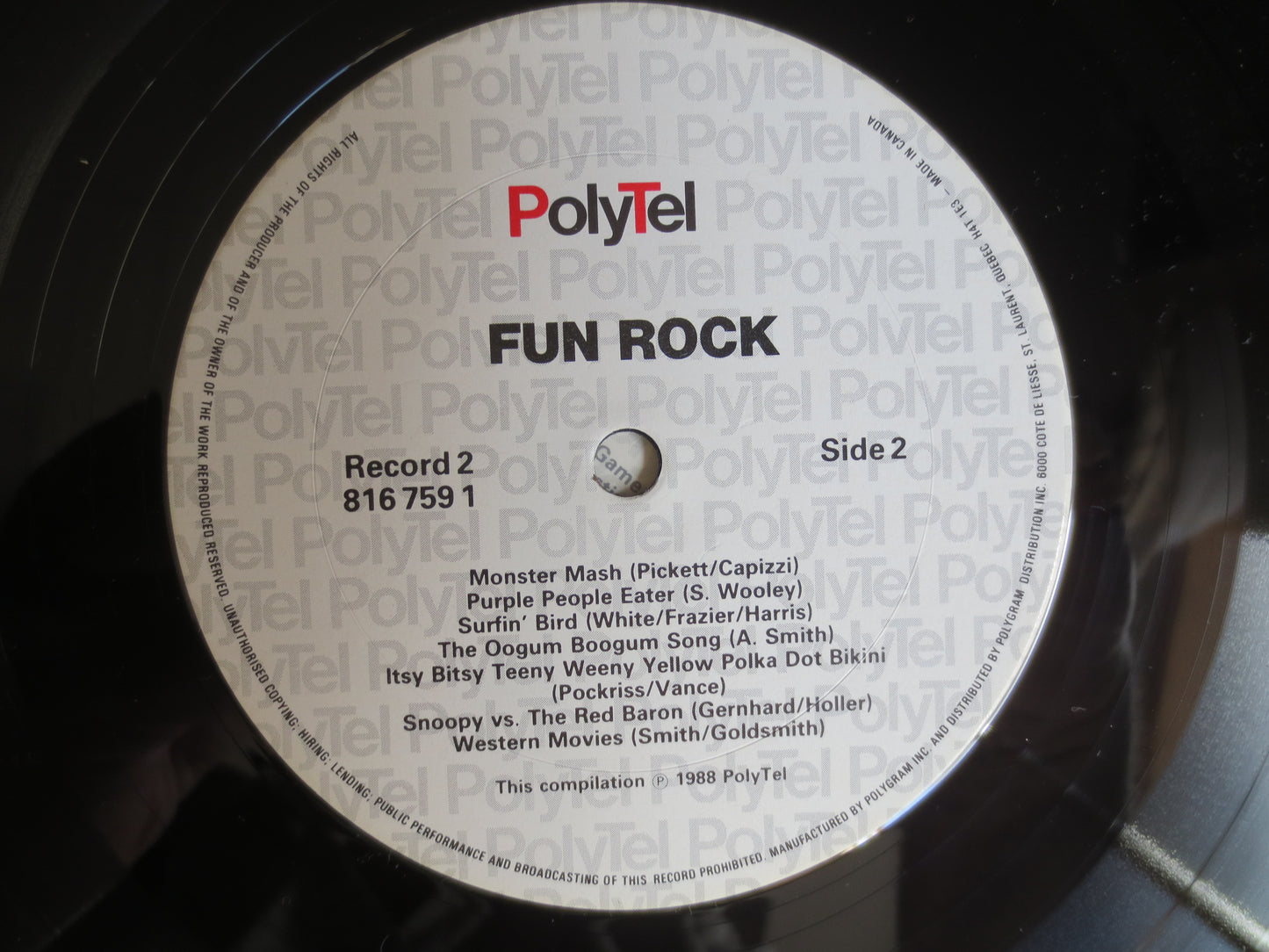 FUN ROCK, FUN Rock Records, Double Albums, Royal Teens Record, The McCoys Record, The Troggs Record, Joe Jones Record, Vinyl Lp, 1988 Record